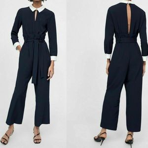 🤍 ZARA Navy Contrast Belted Jumpsuit ref 8483/559